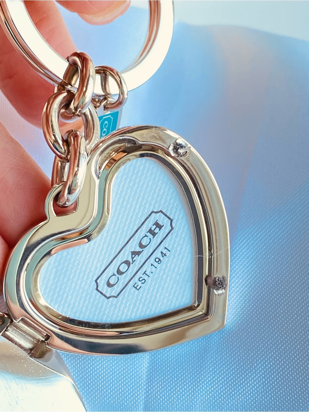 Coach Locket Teal Bluegreen Turquoise Silver Bach Charm Keyring Keyfob - Picture 3 of 7